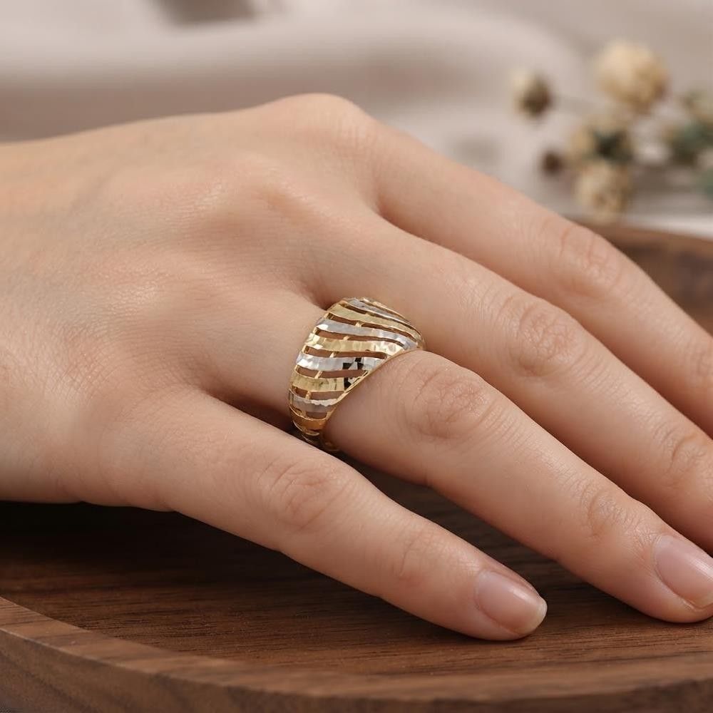 Anello a Fascia in Oro Giallo e Bianco 18 Kt