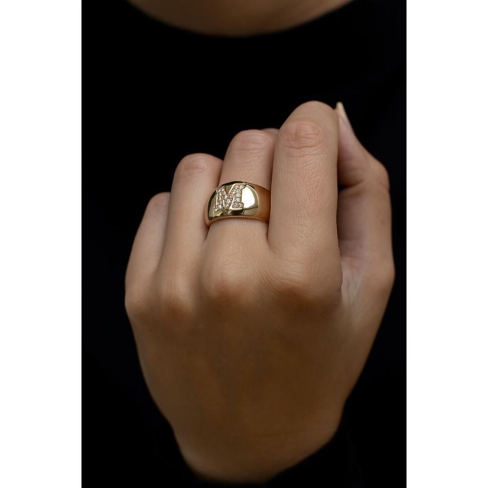 Anello a Fascia in Oro Rosa 18 Kt e Diamanti Lettera M