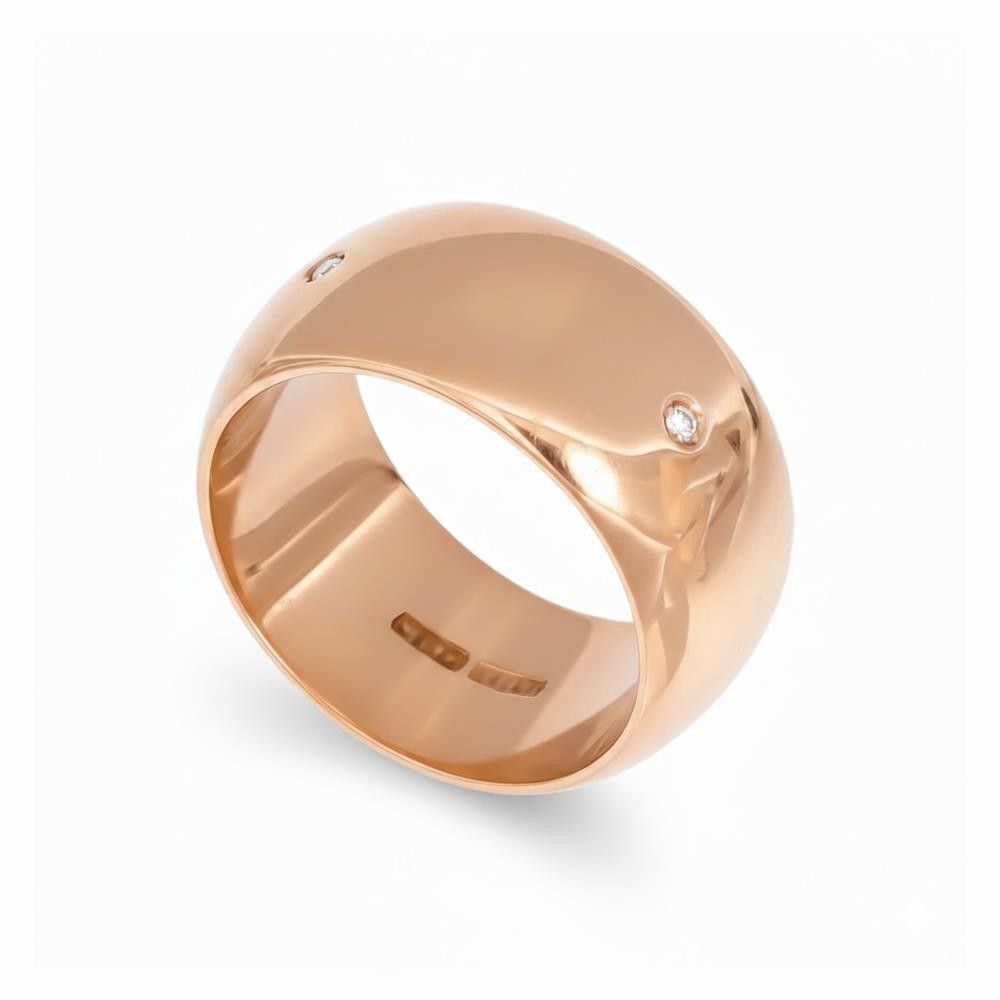 Anello a Fascia in Oro Rosa 18 Kt e Diamanti Lettera M