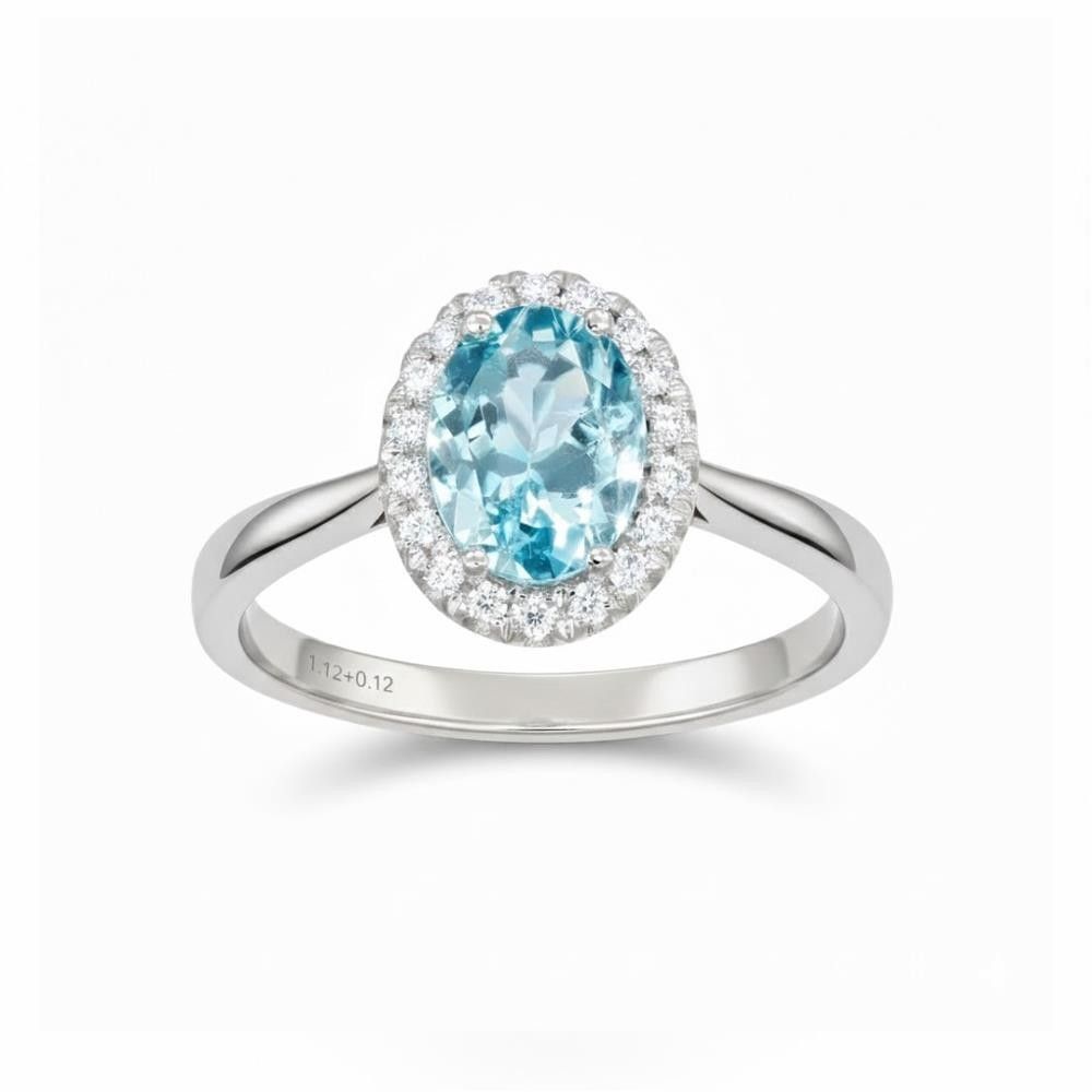 Anello Acquamarina in Oro Bianco 18 Kt e Diamanti