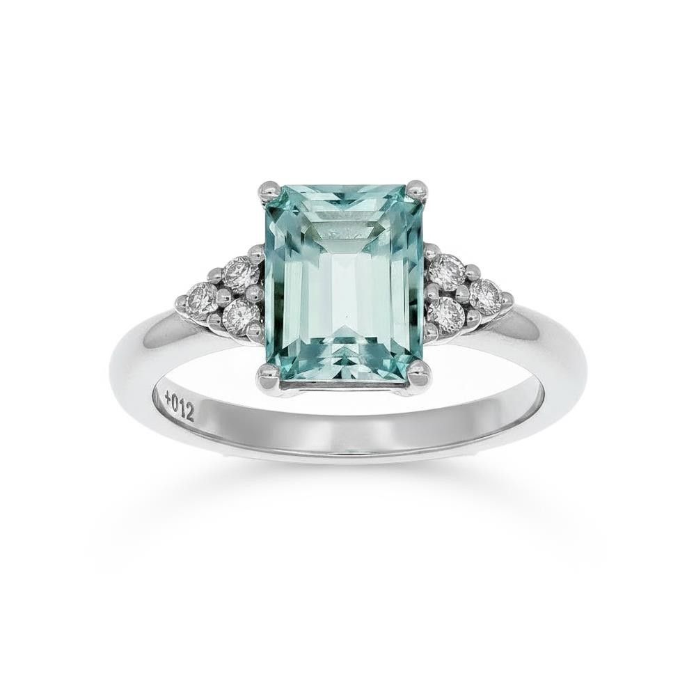 Anello Acquamarina in Oro Bianco 18 Kt e Diamanti
