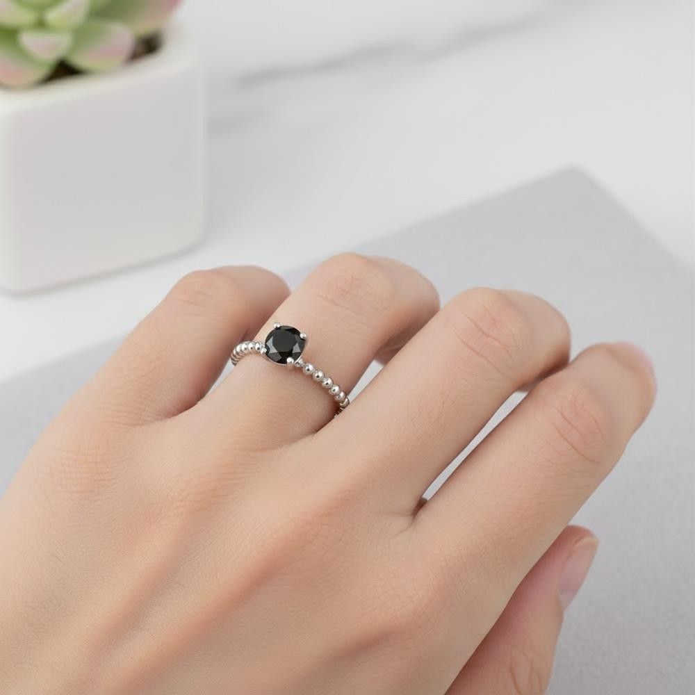 Anello Bollicine in Oro Bianco 18 Kt e Diamante Fanchy Black