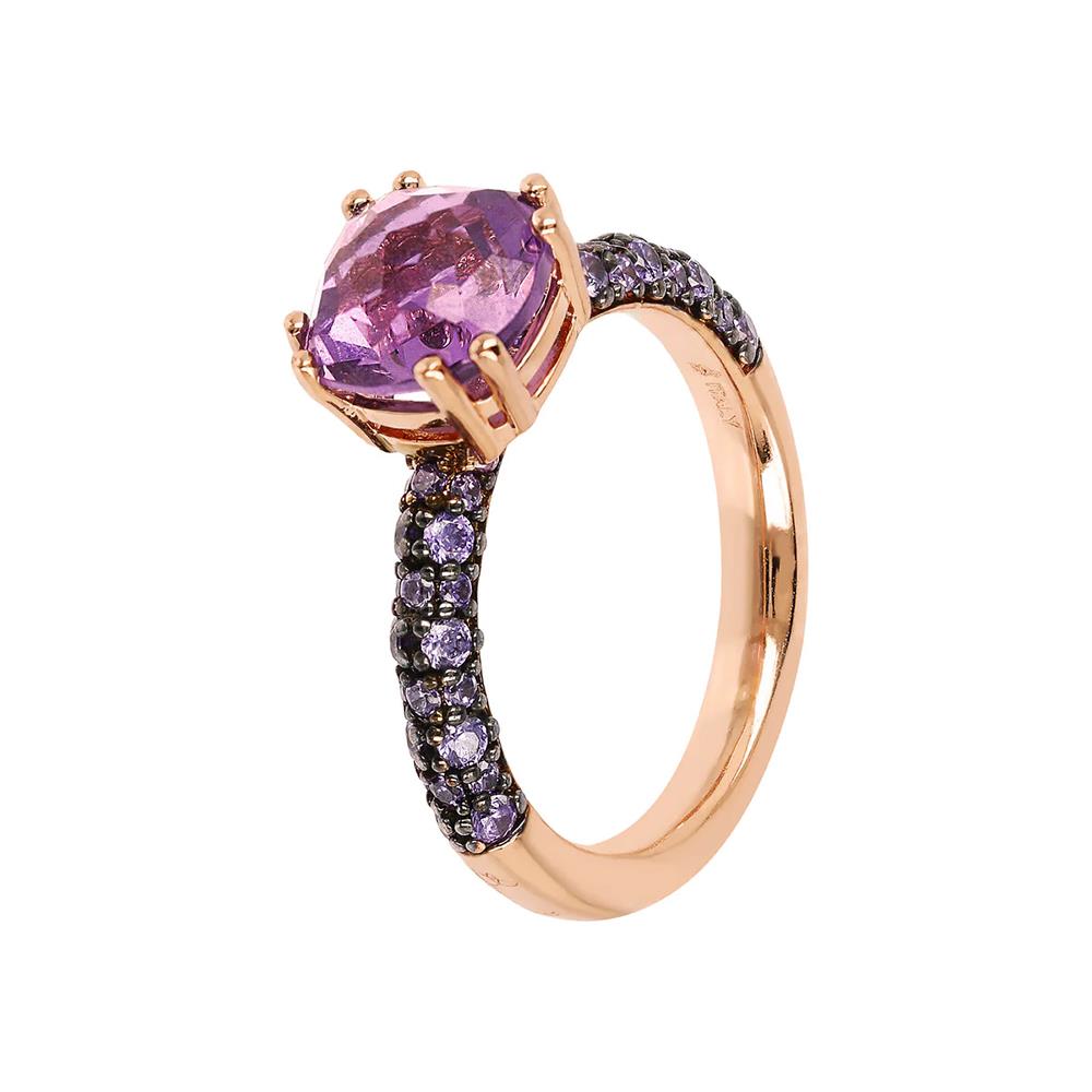 Anello Bronzallure Solitario con Prisma Gem Quadrata e Pavé