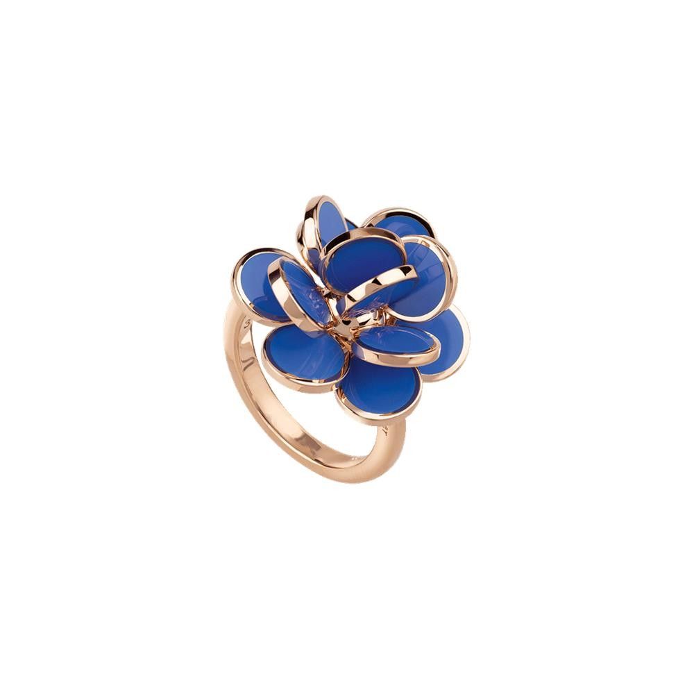 Anello Chantecler Paillettes Oro KT 18 a Cascata Smalto Blu