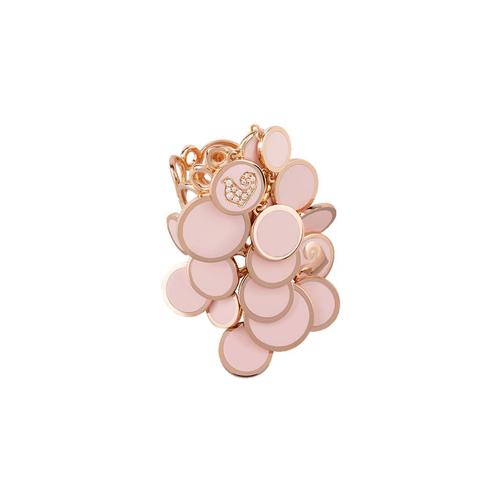 Anello Chantecler Paillettes Oro KT 18 a Cascata Smalto Rosa