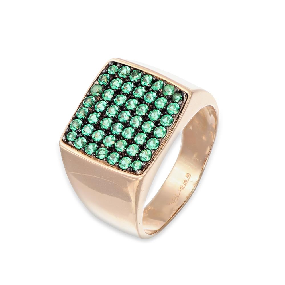 Anello Chevaleir in Oro Rosa 18 Kt e Pavè di Cubic Verde Smeraldo