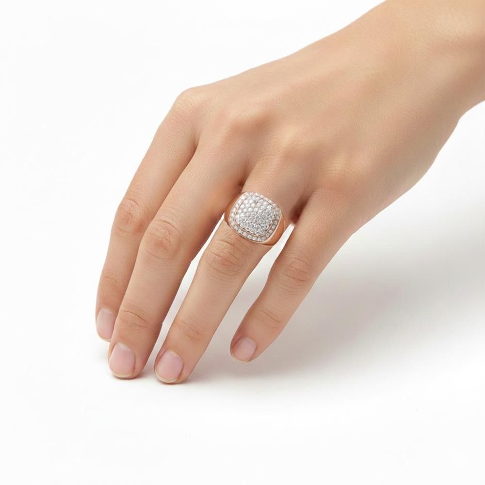 Anello Chevalier in Oro Bianco e Rosa 18 Kt e Pavè di Diamanti