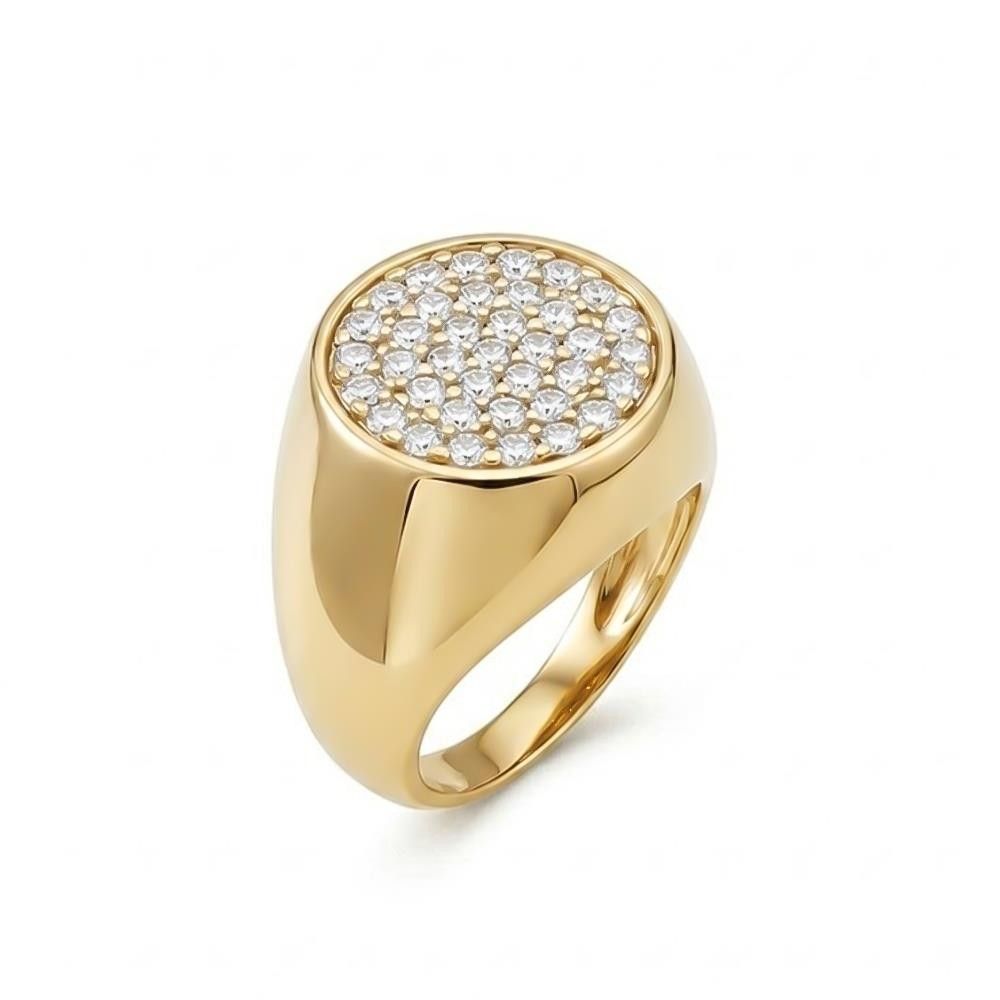 Anello Chevalier in Oro Giallo 18 Kt e Cubic Bianca