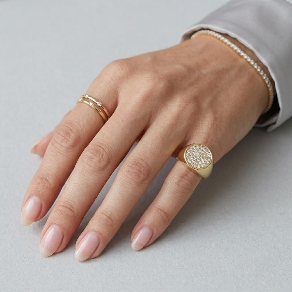 Anello Chevalier in Oro Giallo 18 Kt e Cubic Bianca