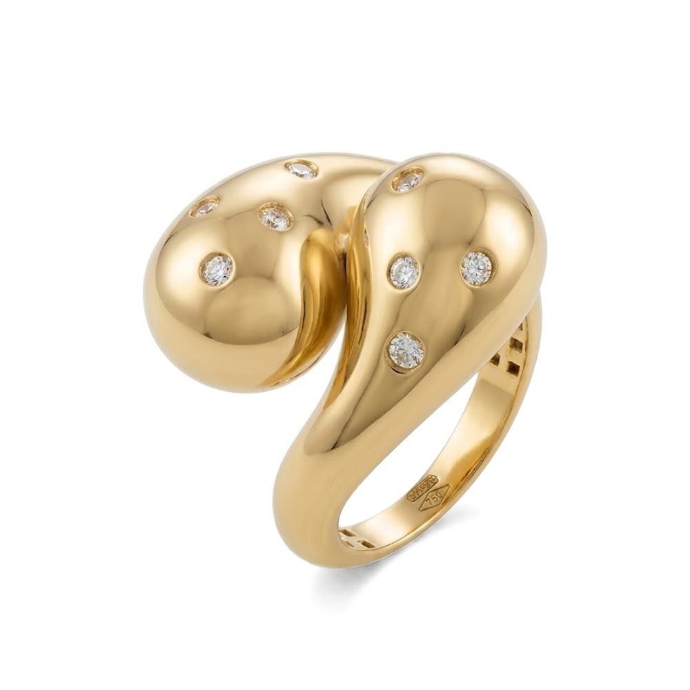 Anello con Gocce Intrecciate in Oro Giallo 18 Kt e Cubic Bianca