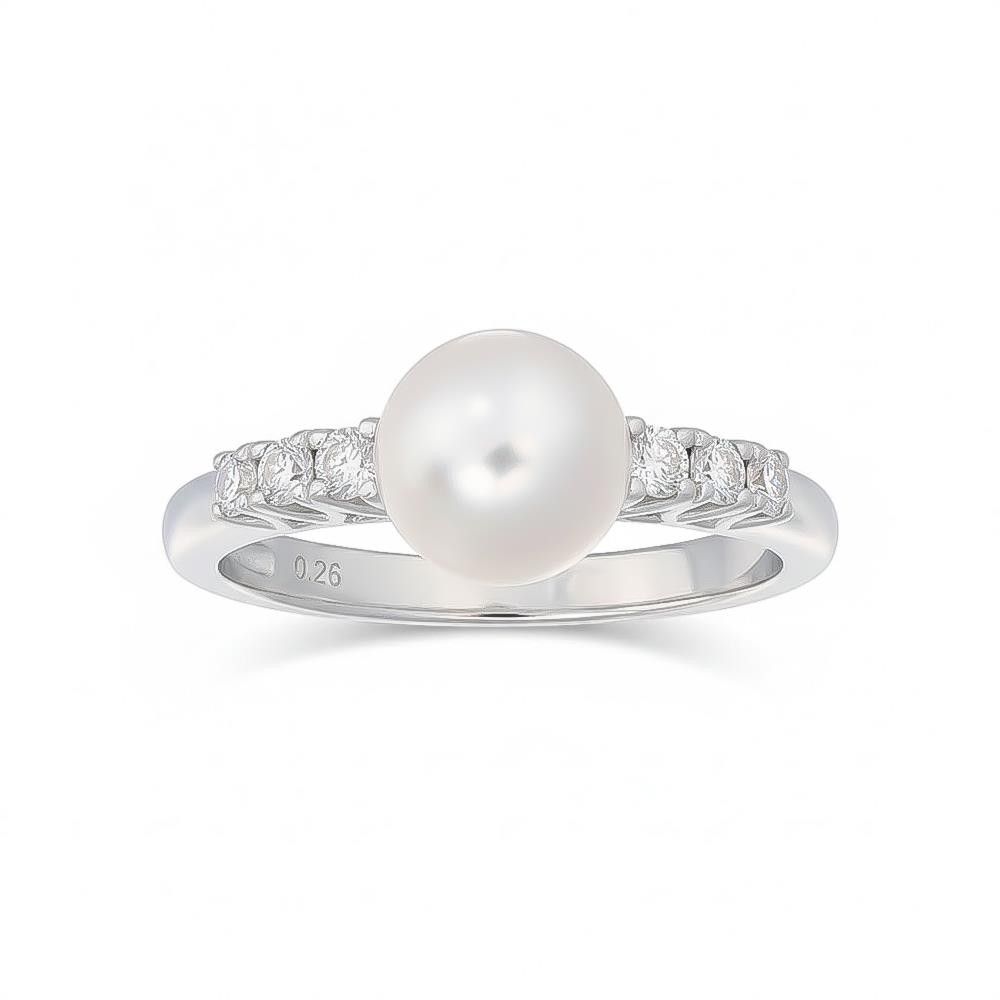 Anello con Perla in Oro Bianco 18 Kt e Diamanti