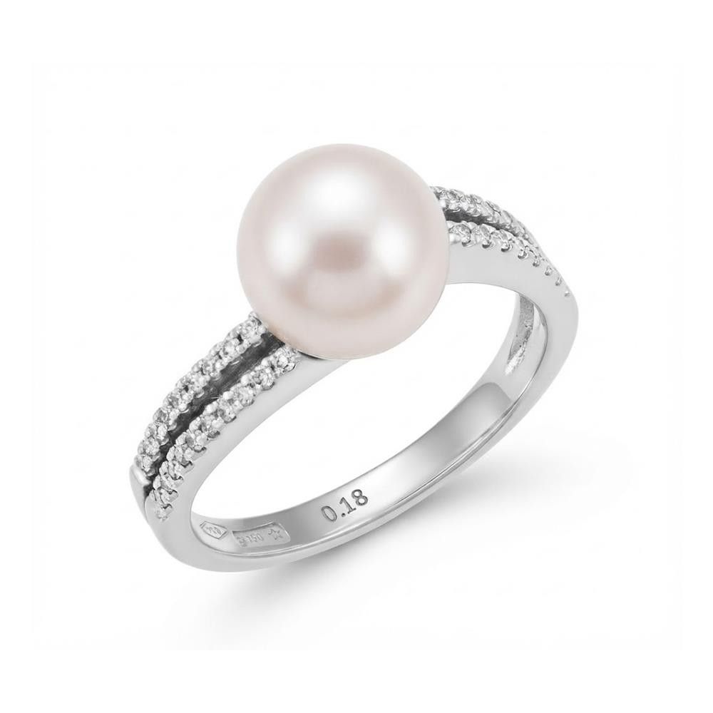 Anello con Perla in Oro Bianco 18 Kt e Diamanti