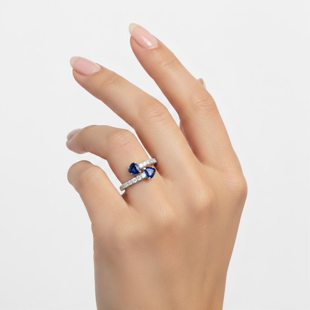 Anello Contrariè in Oro Bianco 18 Kt e Zaffiri Blu