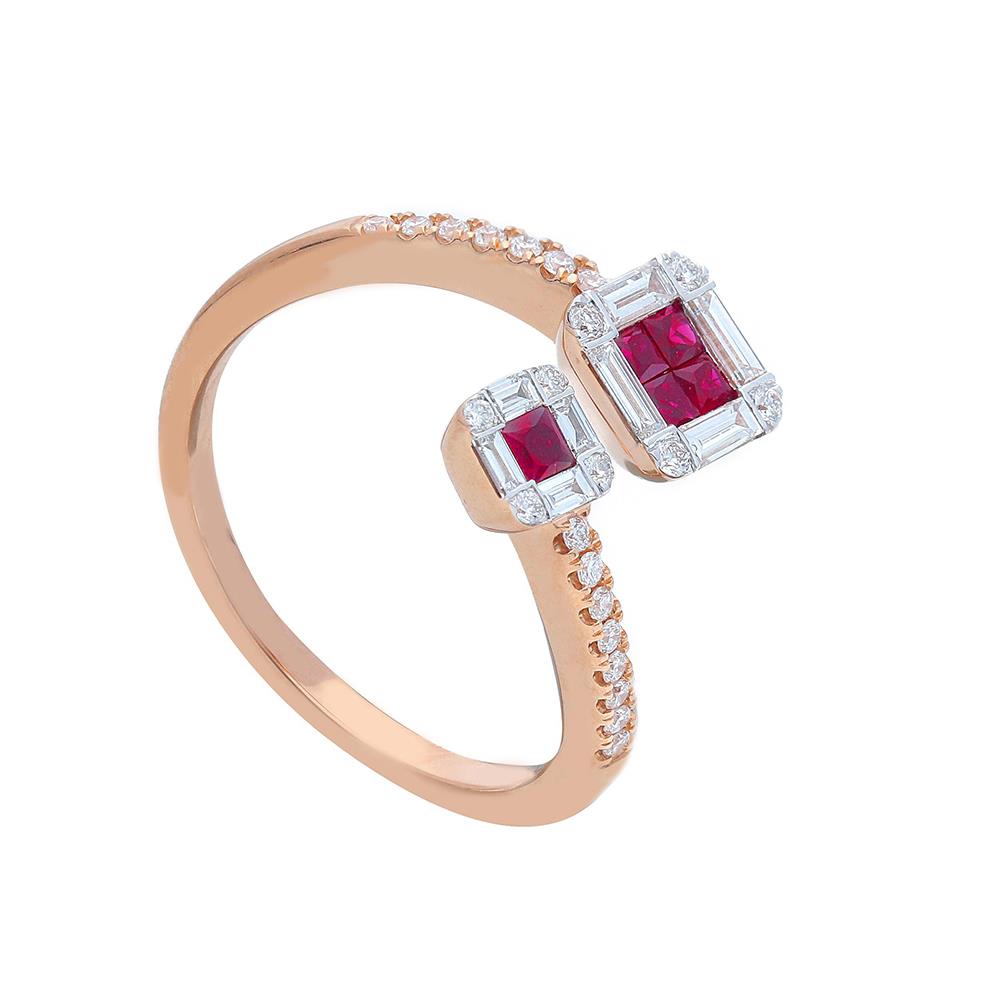 Anello Contrariè SONGA in Oro Rosa 18 Kt Rubini e Diamanti