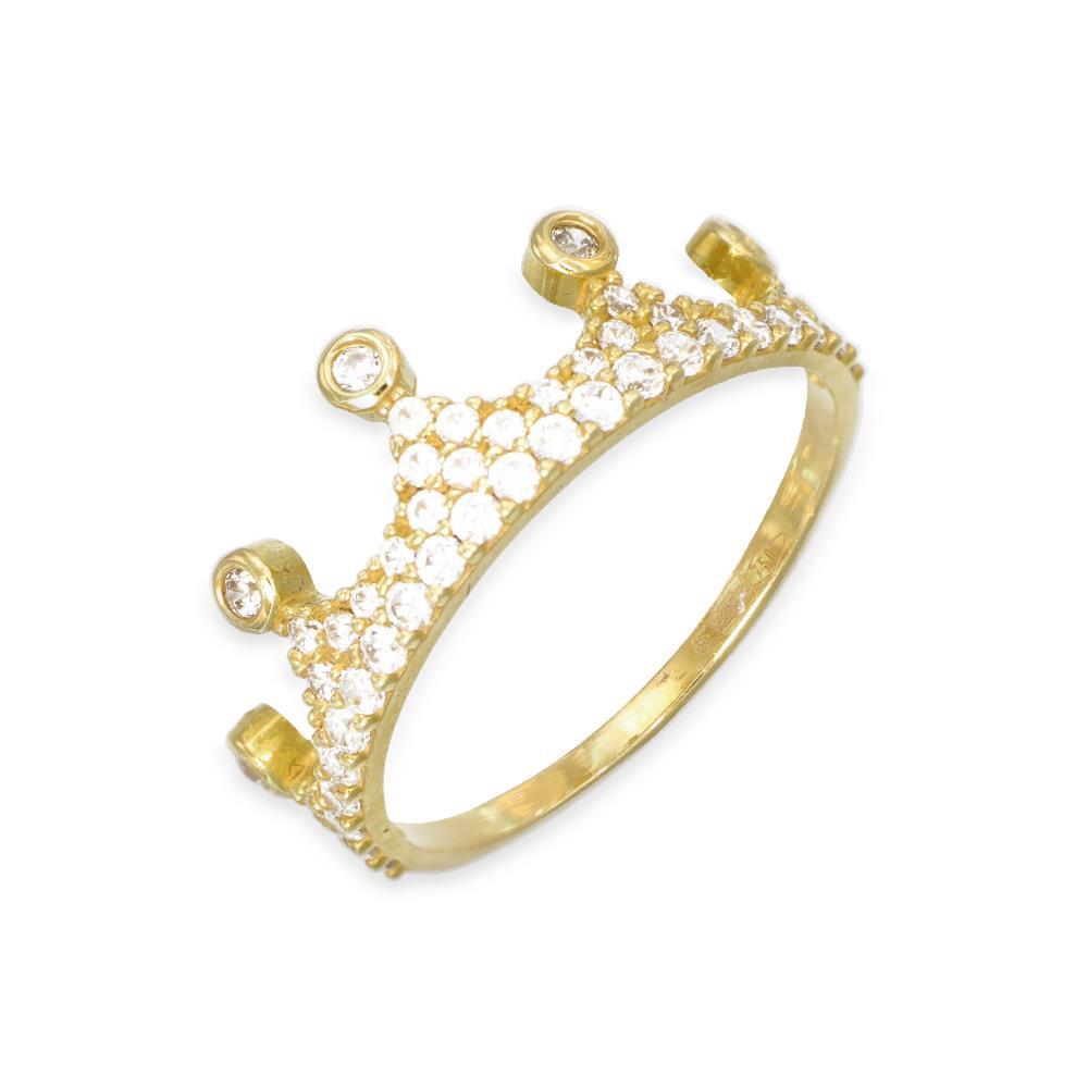 Anello Corona in Oro Giallo 18 Kt e Cubic Bianca