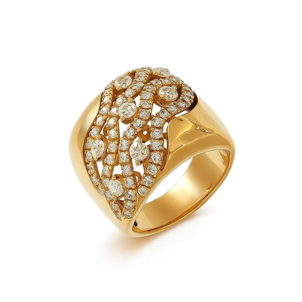 Anello Crivelli Fascia in Oro Giallo 18 Kt e Diamanti