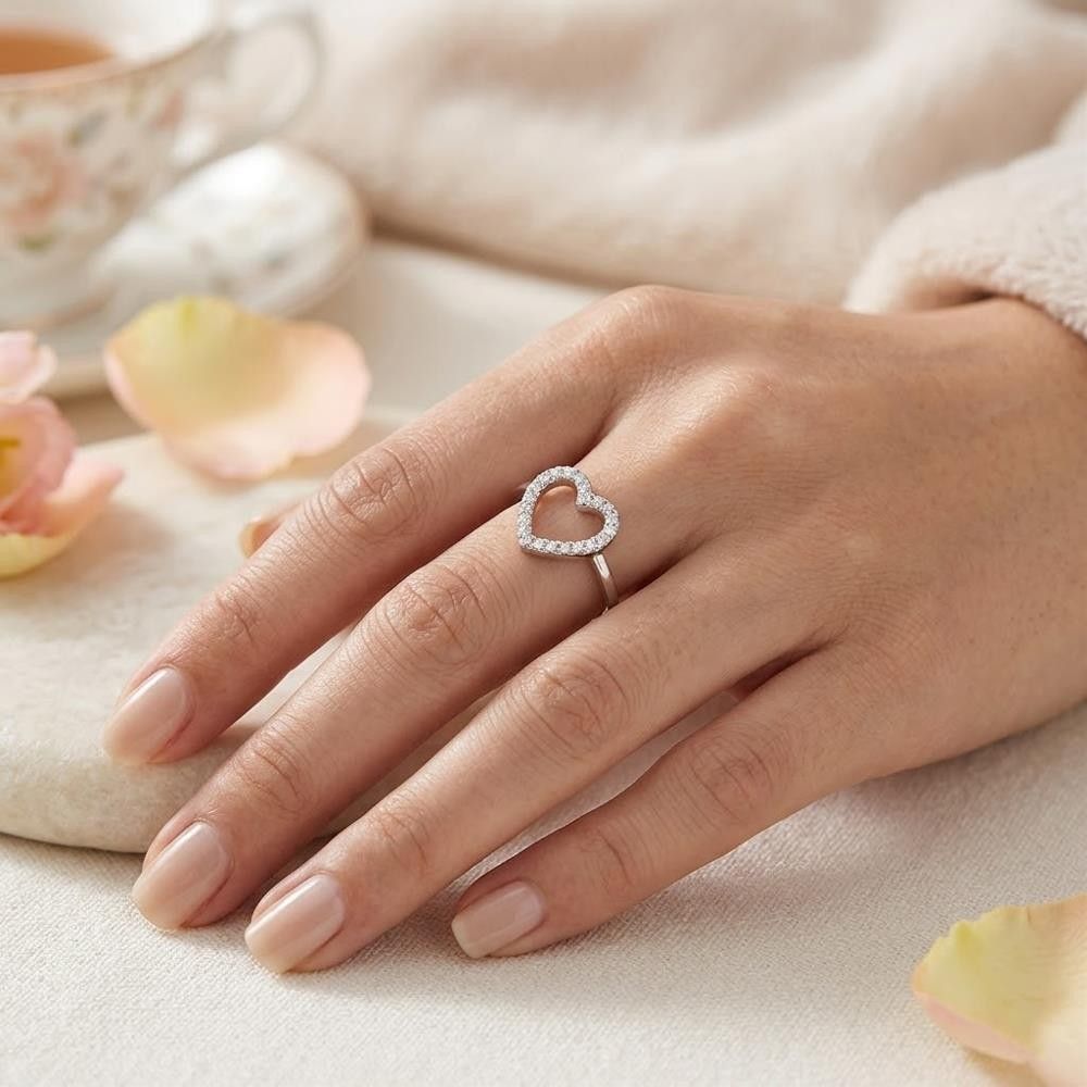 Anello Cuore in Oro Bianco 18 Kt e Cubic Bianca