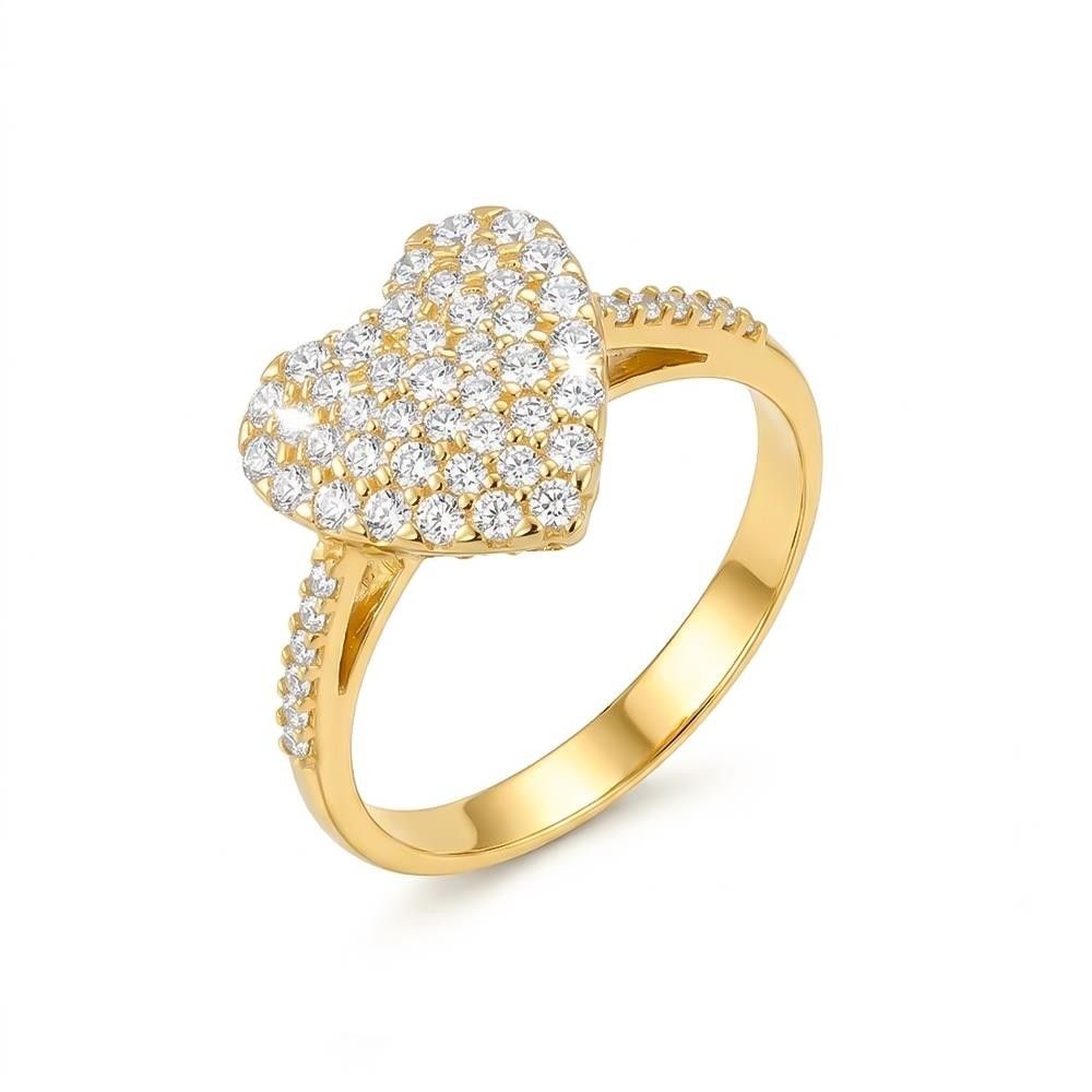 Anello Cuore in Oro Giallo 18 Kt e Cubic Bianca