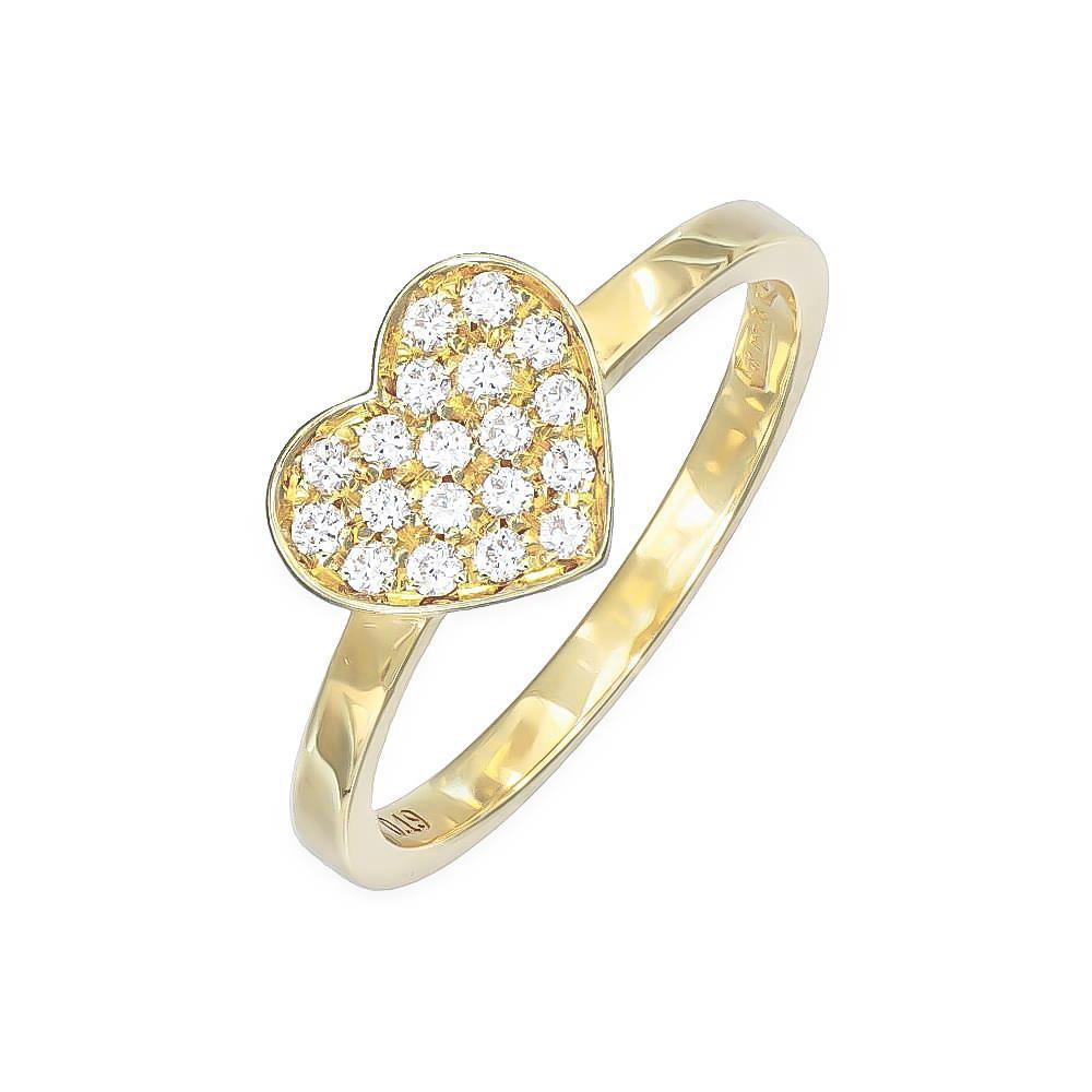 Anello Cuore in Oro Giallo 18 Kt e Diamanti