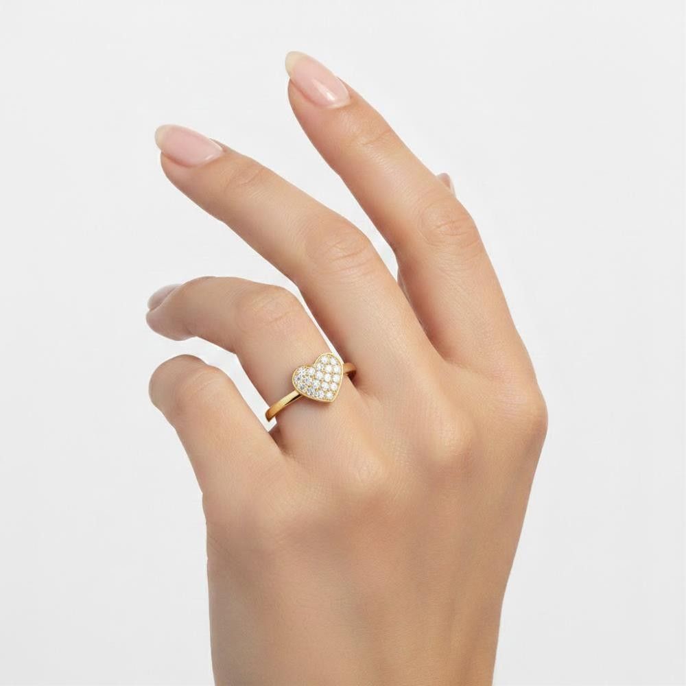 Anello Cuore in Oro Giallo 18 Kt e Diamanti