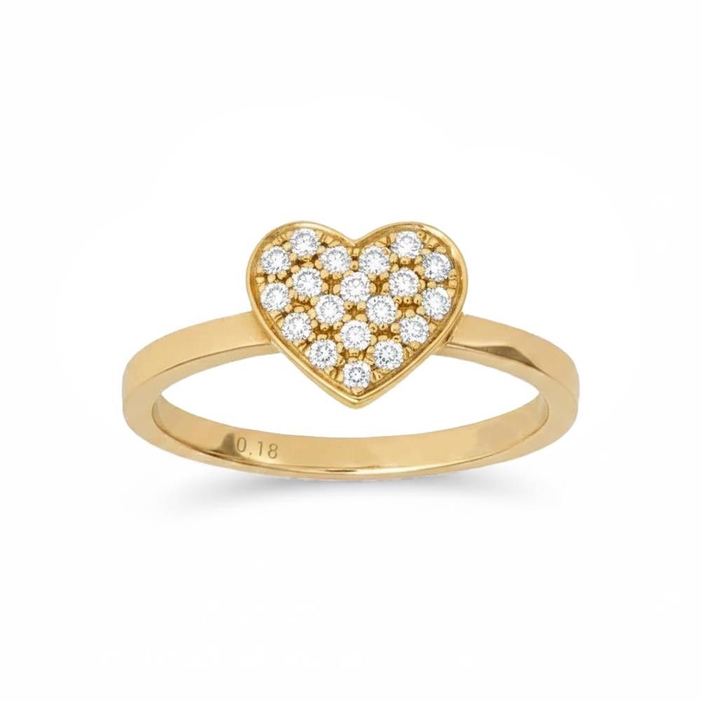 Anello Cuore in Oro Giallo 18 Kt e Diamanti