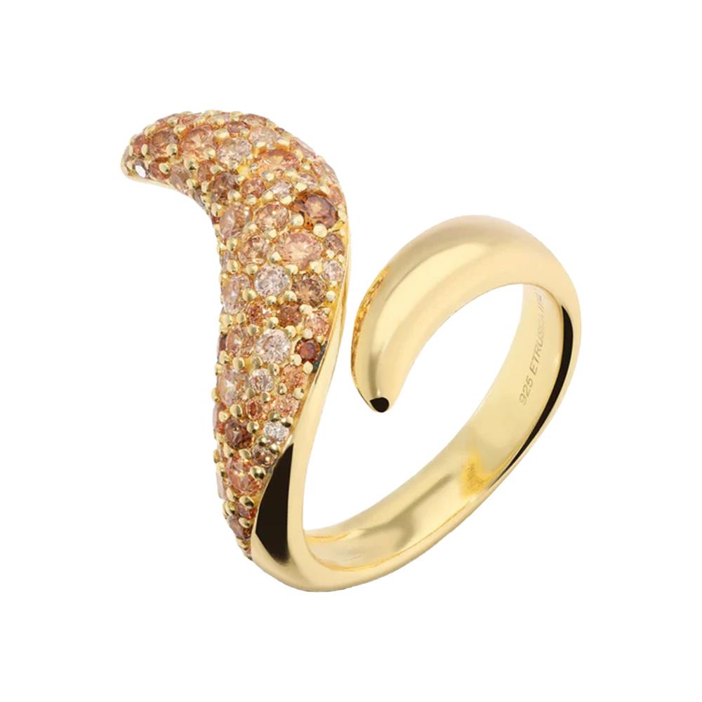 Anello Etrusca Contrarié Onda con Pavé di Cubic Zirconia