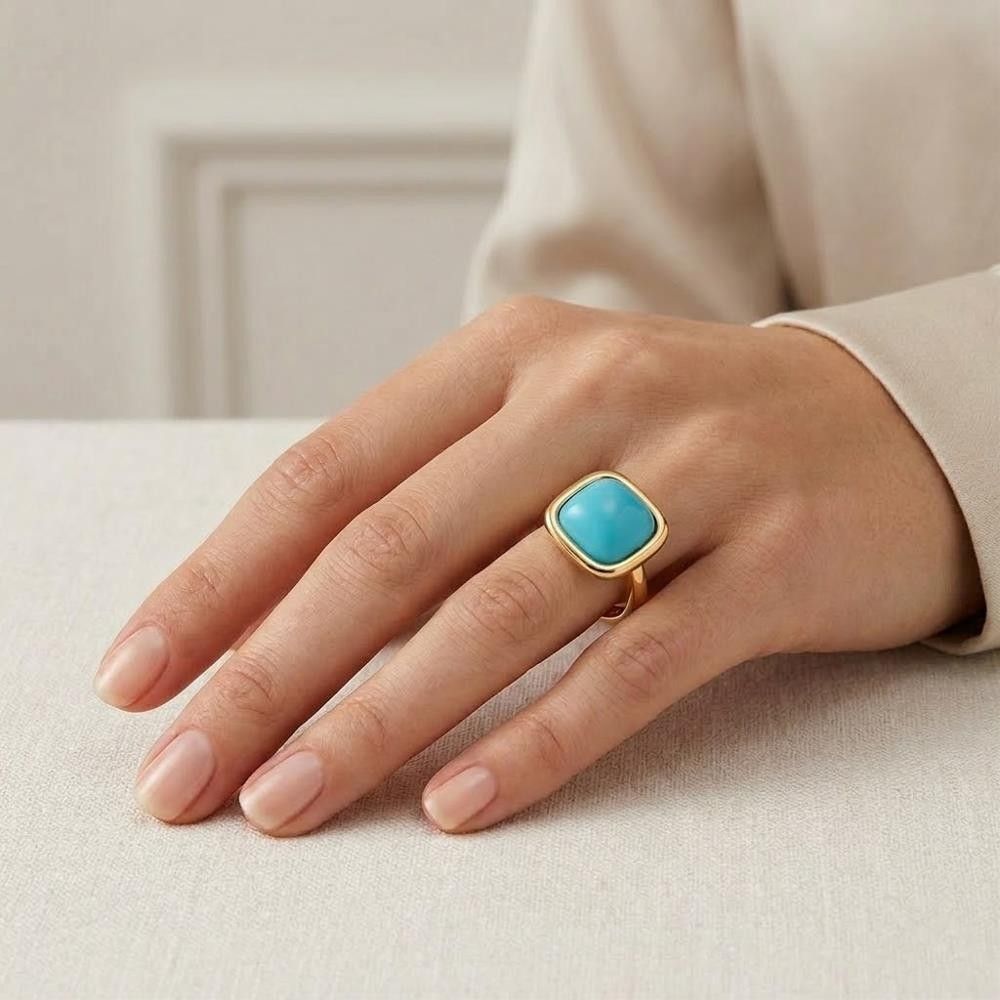 Anello Evanueva in Oro Giallo 18 Kt e Turchese Naturale