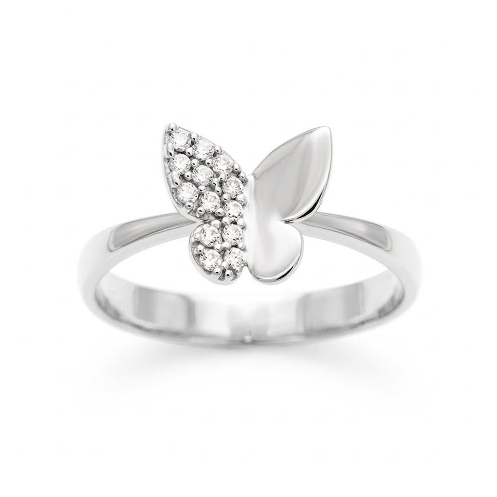 Anello Farfalla in Oro Bianco 18 Kt e Cubic Bianca
