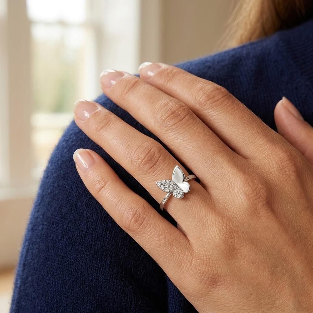 Anello Farfalla in Oro Bianco 18 Kt e Cubic Bianca