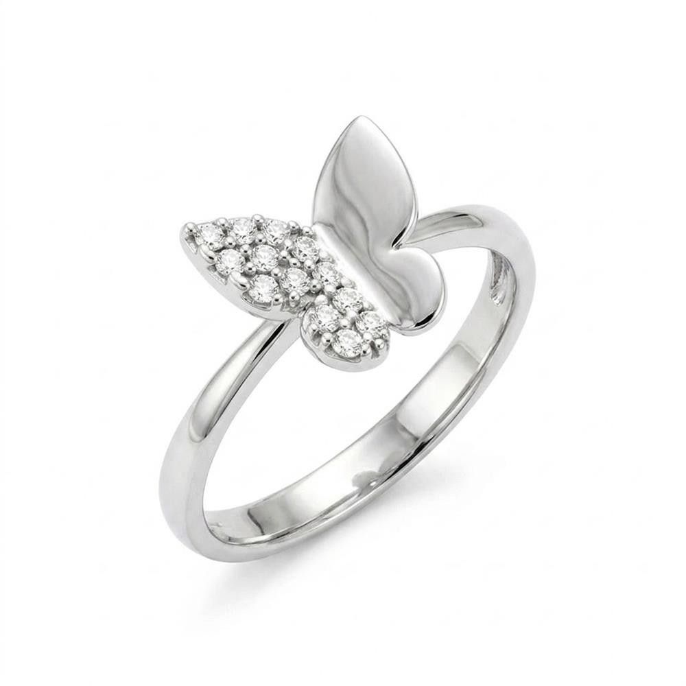 Anello Farfalla in Oro Bianco 18 Kt e Cubic Bianca