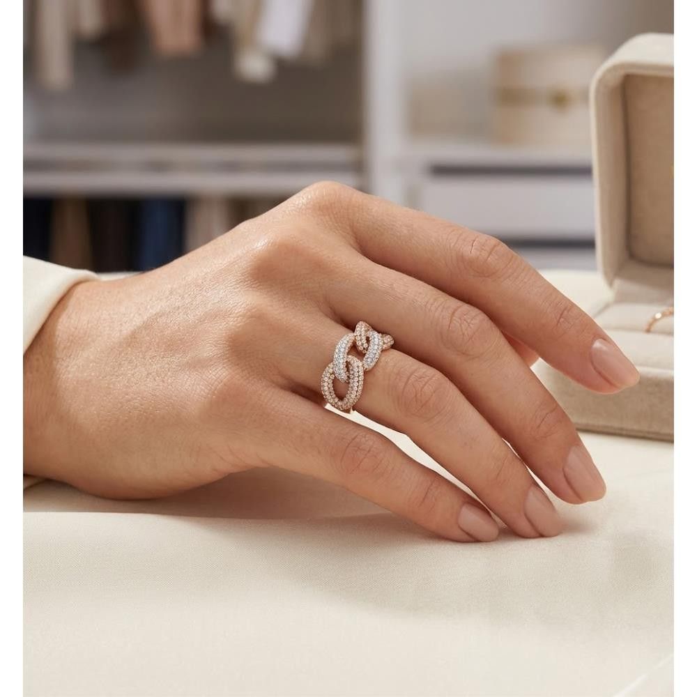 Anello Groumette in Oro Rosa 18 Kt e Cubic Bianca