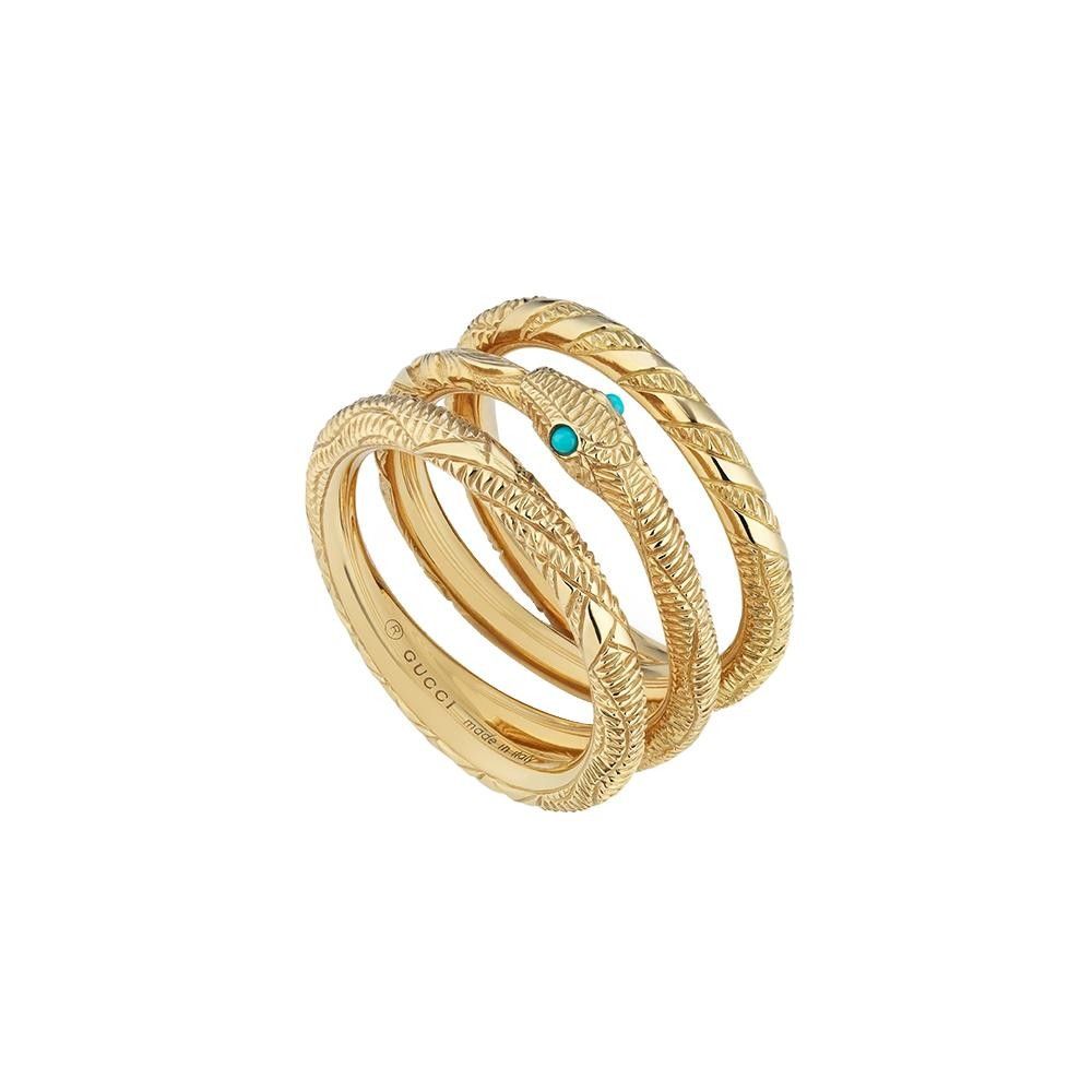 Anello Gucci Ouroboros Anello Triplo giro oro giallo 18 kt turchese