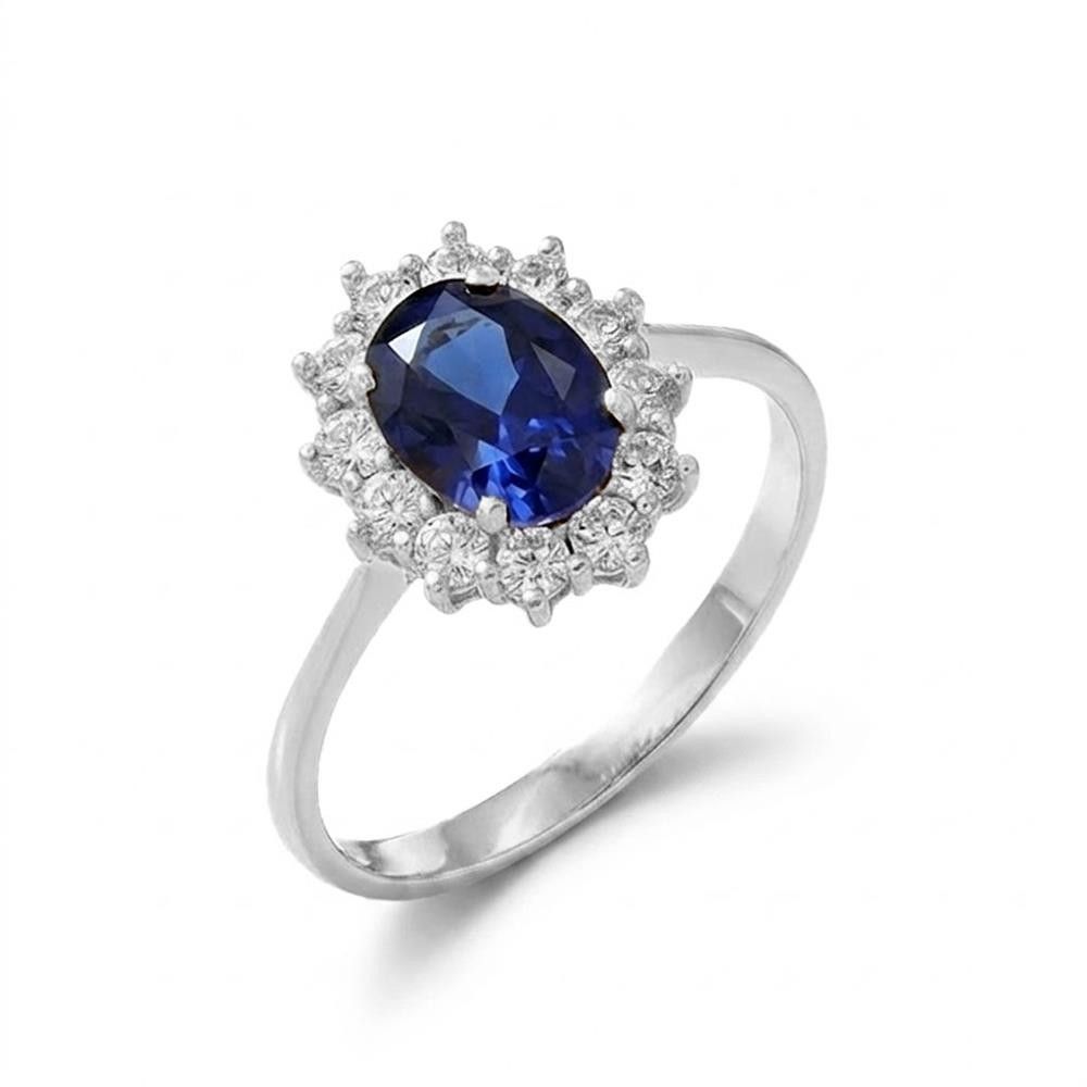 Anello in Oro Bianco 18 Kt con Cubic Blu Zaffiro e Bianchi