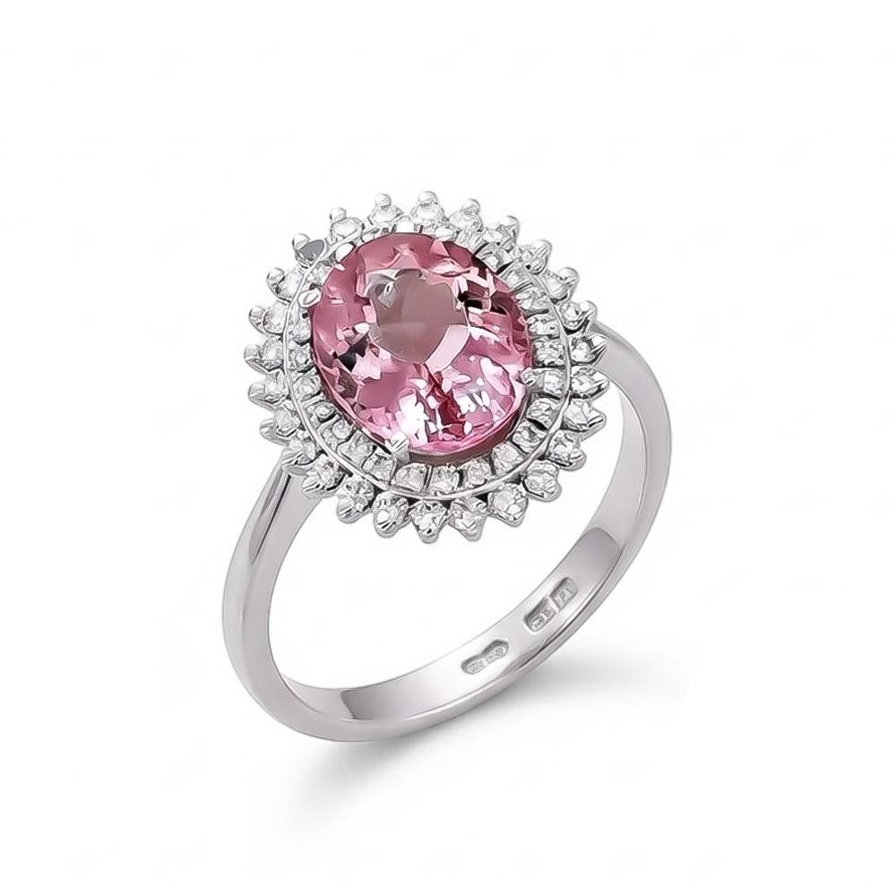 Anello in Oro Bianco 18 Kt con Cubic Rosa di Francia