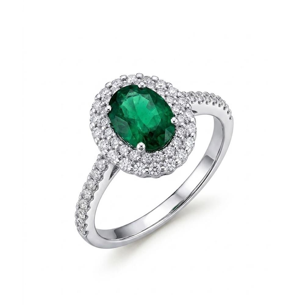 Anello in Oro Bianco 18 Kt con Cubic Verde Smeraldo e Bianchi