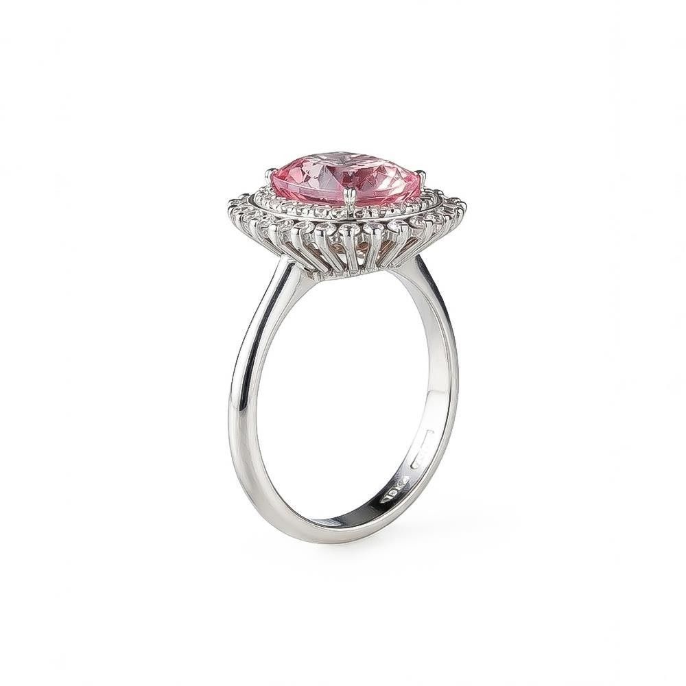 Anello in Oro Bianco 18 Kt con Morganite e Diamanti