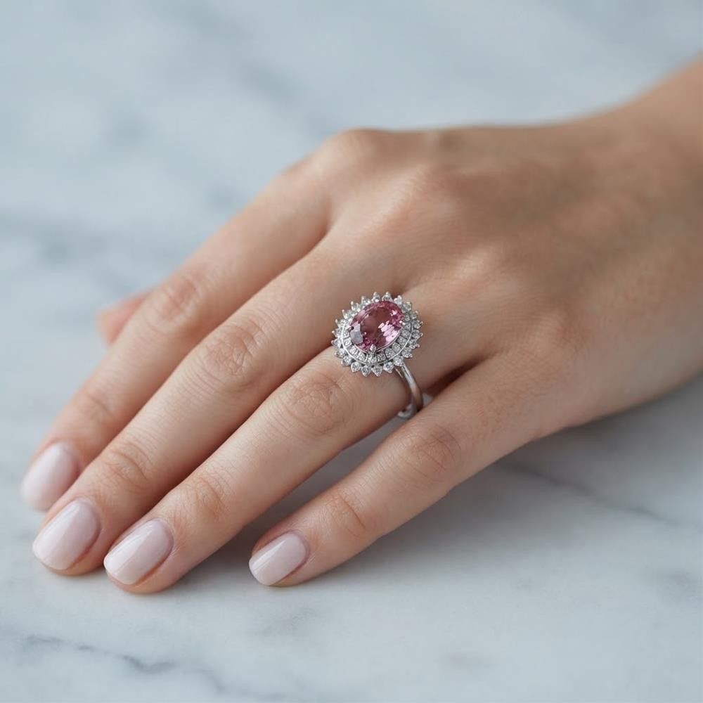 Anello in Oro Bianco 18 Kt con Morganite e Diamanti