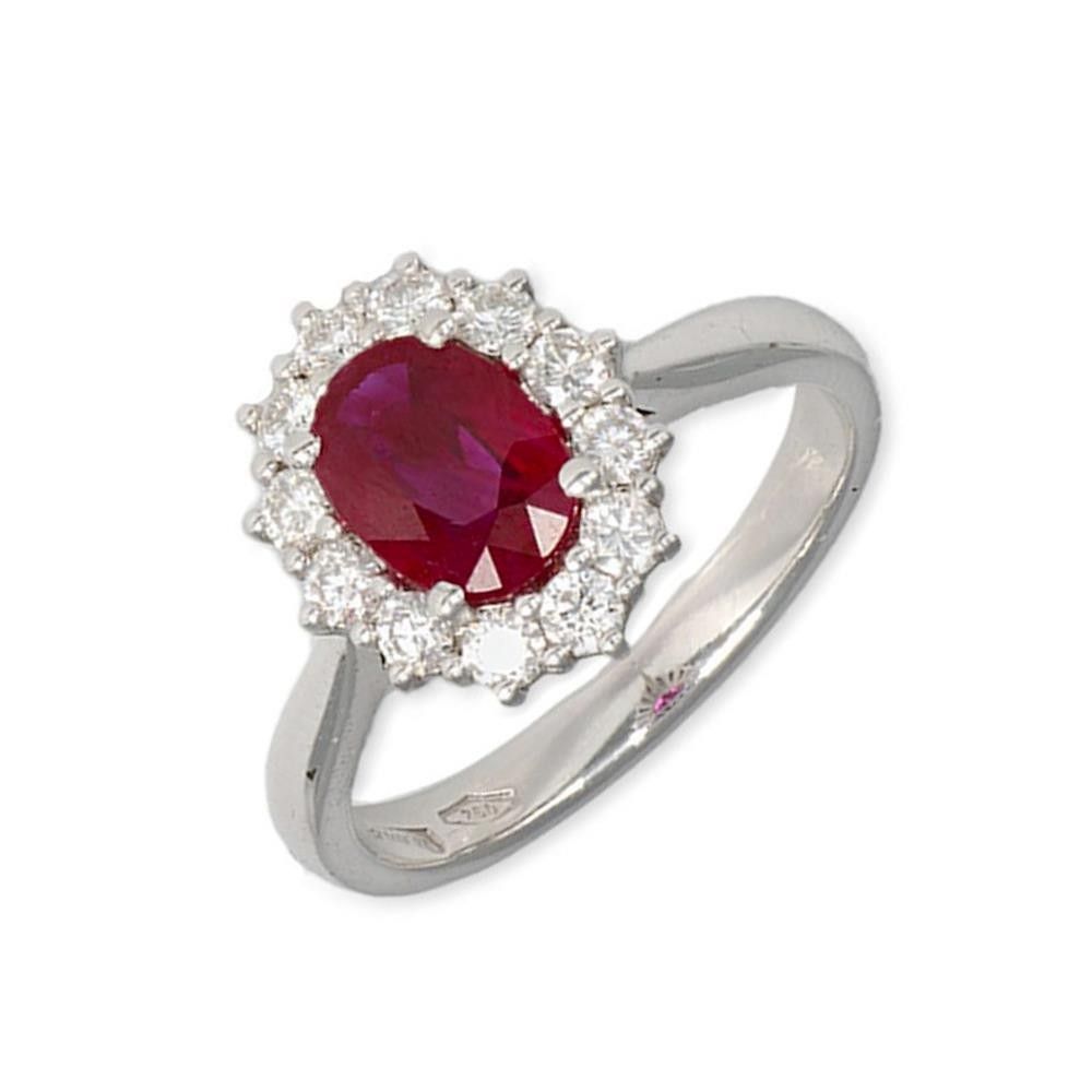 Ciondolo TJH Collection QP00178 In Oro Bianco 9kt Con Rubino Ovale E Diamanti - Gioiello Elegante Su Catena