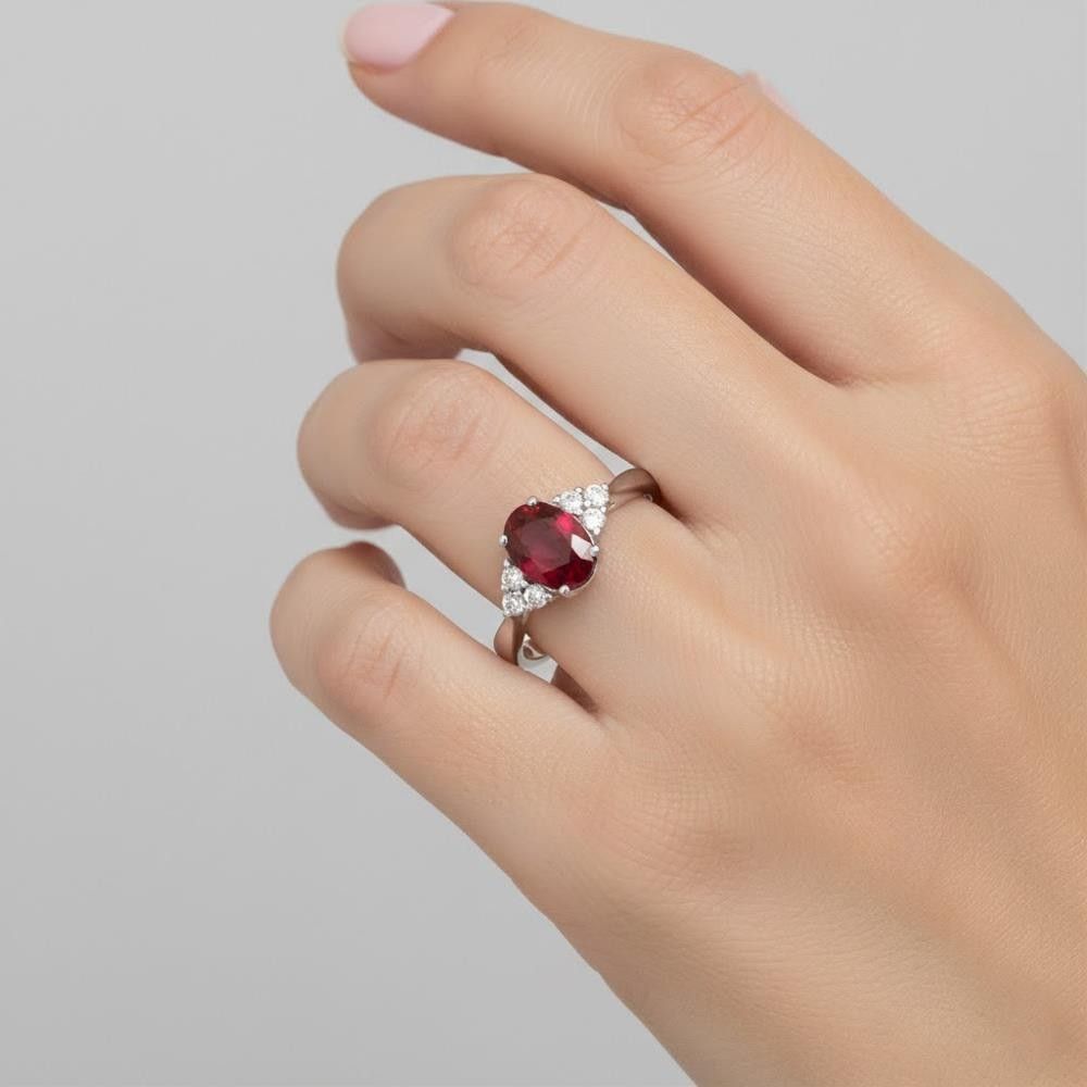 Anello in Oro Bianco 18 Kt Diamanti e Rubino