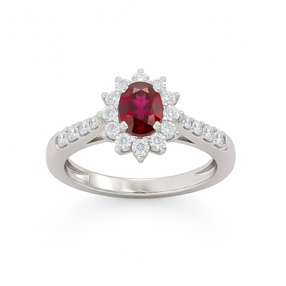 Anello in Oro Bianco 18 Kt Diamanti e Rubino