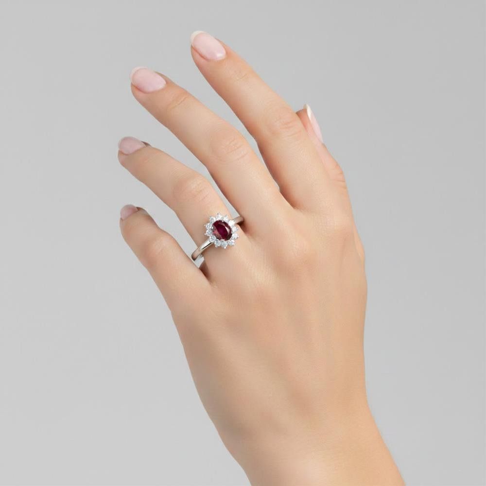 Anello in Oro Bianco 18 Kt Diamanti e Rubino