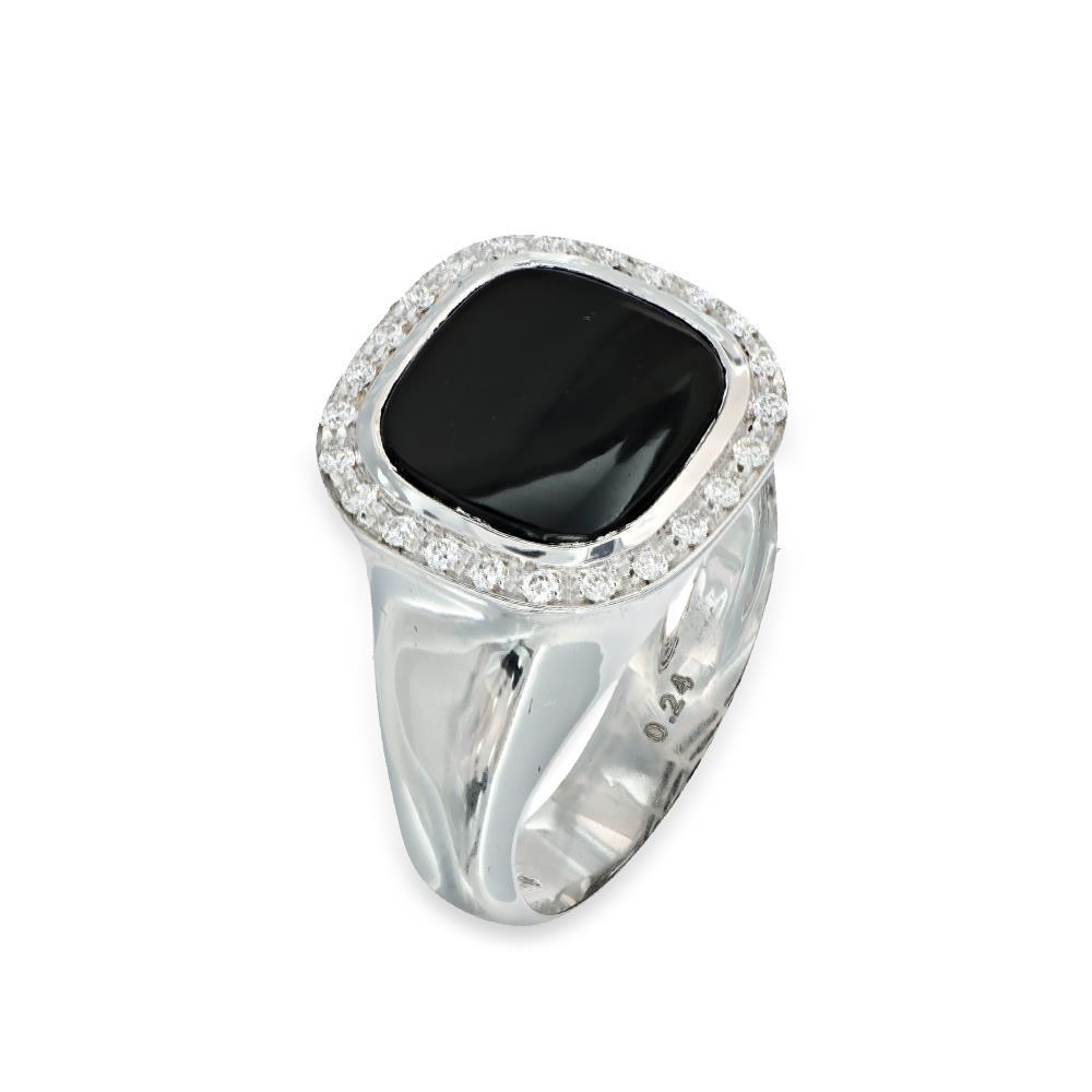 Anello in Oro Bianco 18 Kt Onice e Cubic Bianca