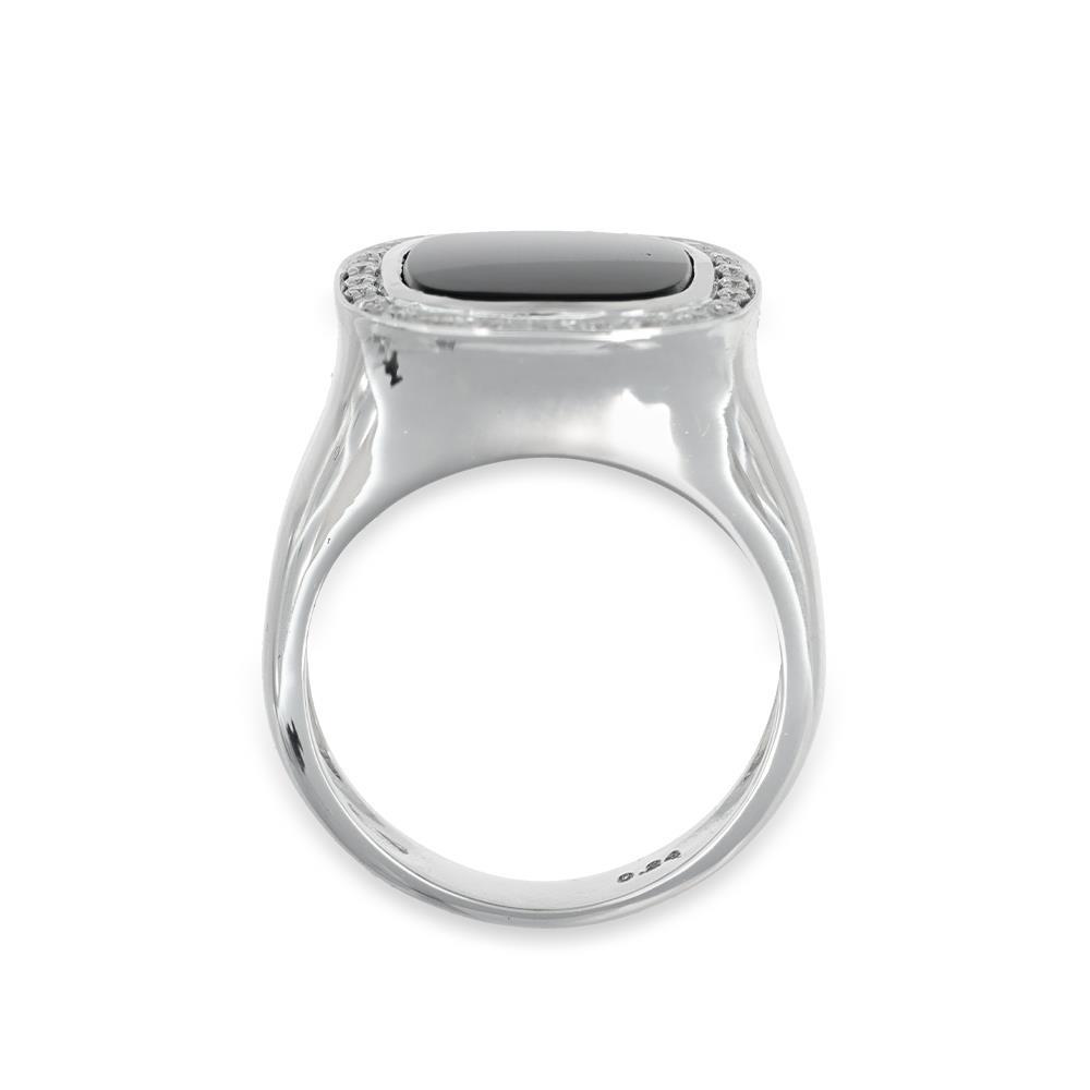 Anello in Oro Bianco 18 Kt Onice e Diamanti
