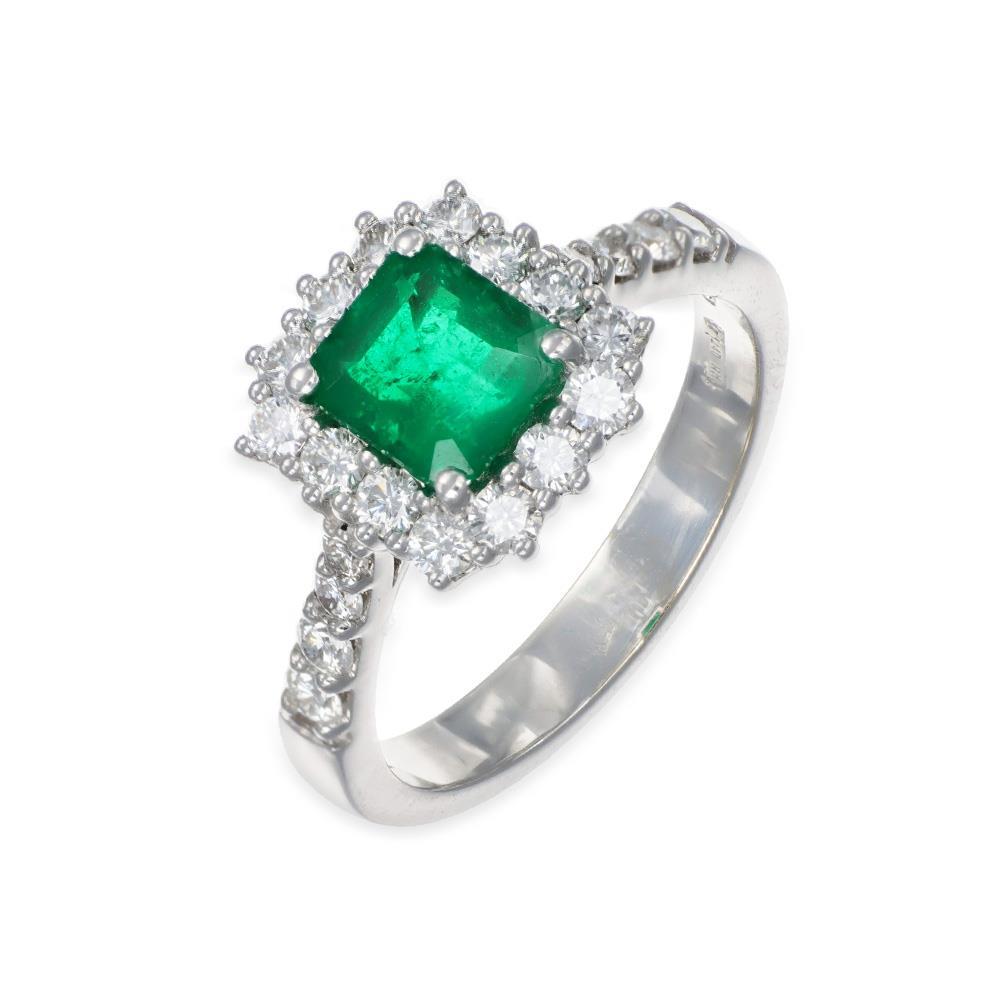 Anello in Oro Bianco 18 Kt Smeraldo e Diamanti