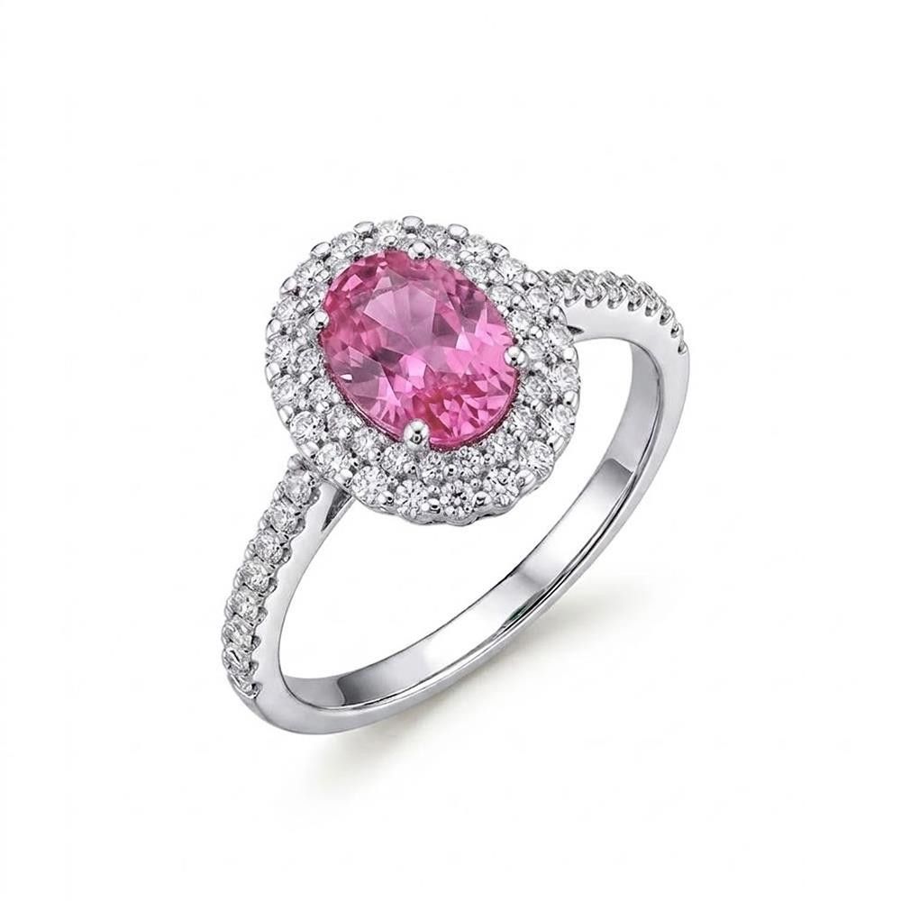 Anello Oro Bianco 18 Kt con Cubic Rosa di Francia e Bianchi