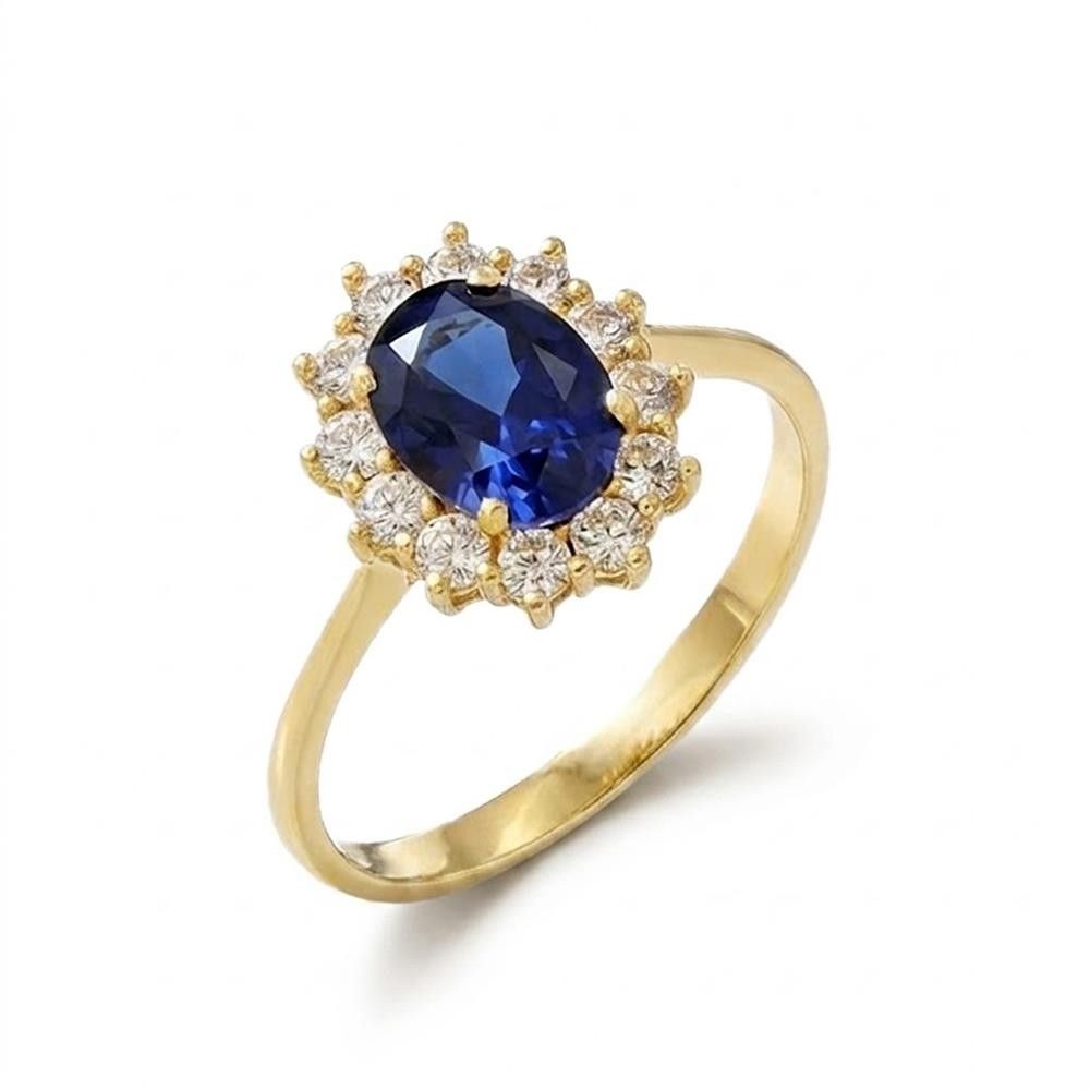 Anello Oro Giallo 18 Kt con Cubic Blu Zaffiro e Bianchi
