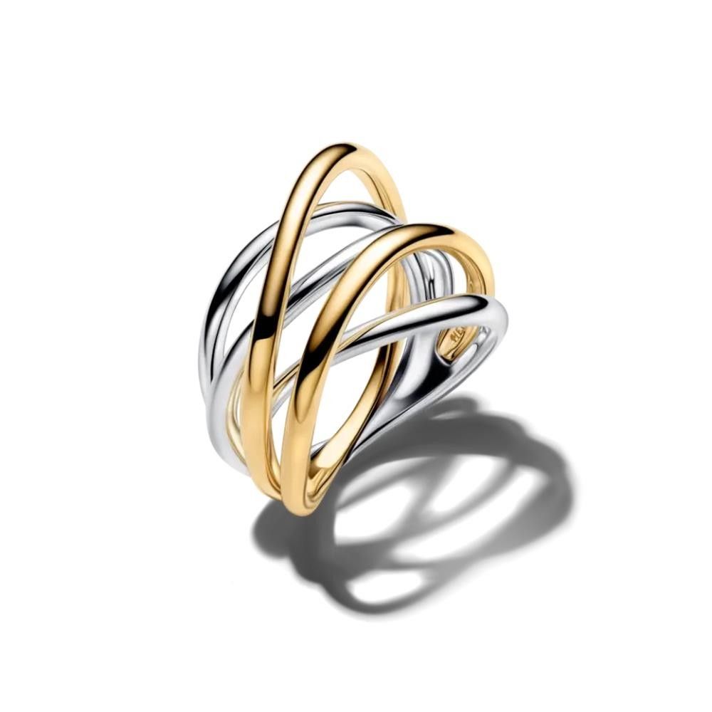 Anello Pandora Linee Intrecciate Bicolore
