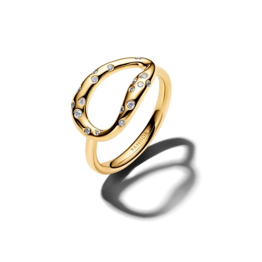 Anello Pandora Ovale Linea Sinuosa con Pietre Luminose