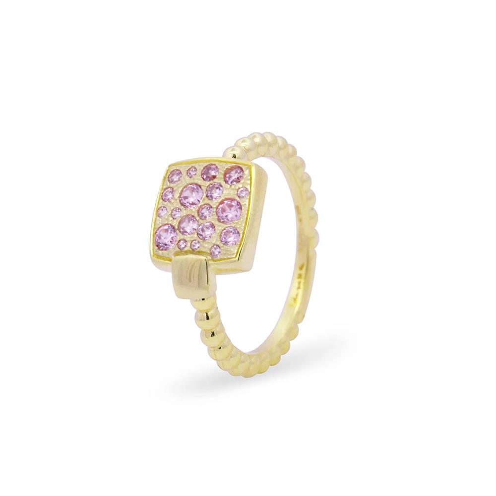 Anello Rue Des Mille Stardust Ten Pavè Rosa Oversize Quadrato