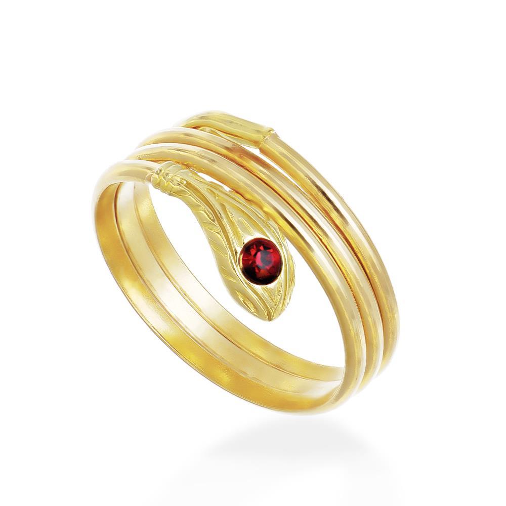 Anello Serpente in Oro Giallo 18 Kt con Cubic Rubino